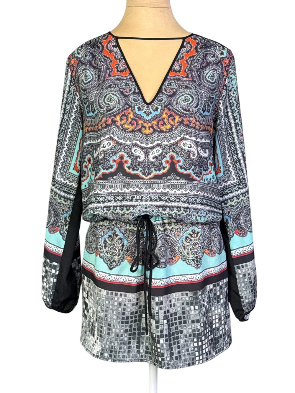 Clover Canyon Paisley Print Mini Dress Tunic Drawstring Waist XS